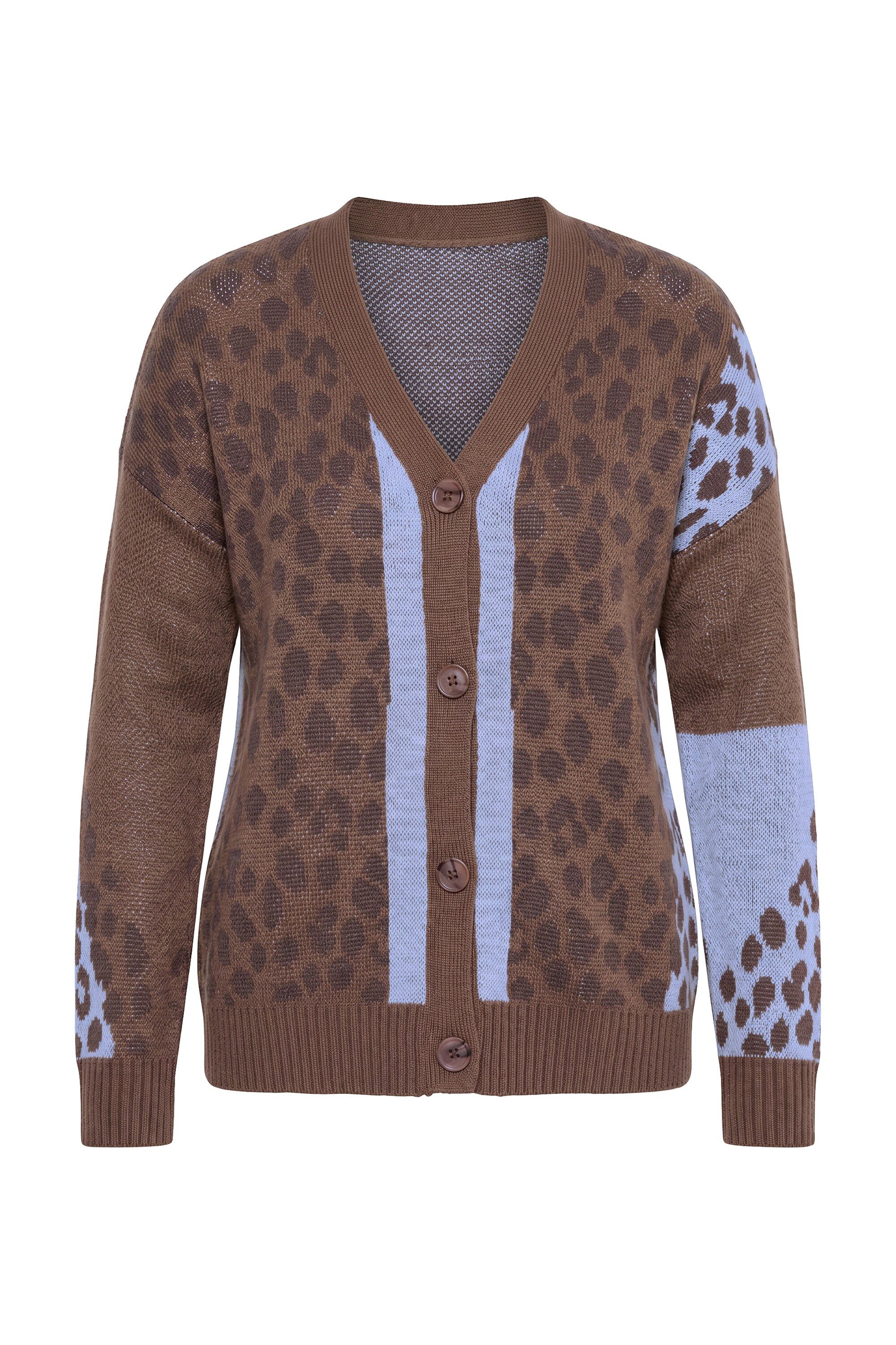 MIAMODA Cardigan Strickjacke Loose Fit Leo-Mustermix Langarm