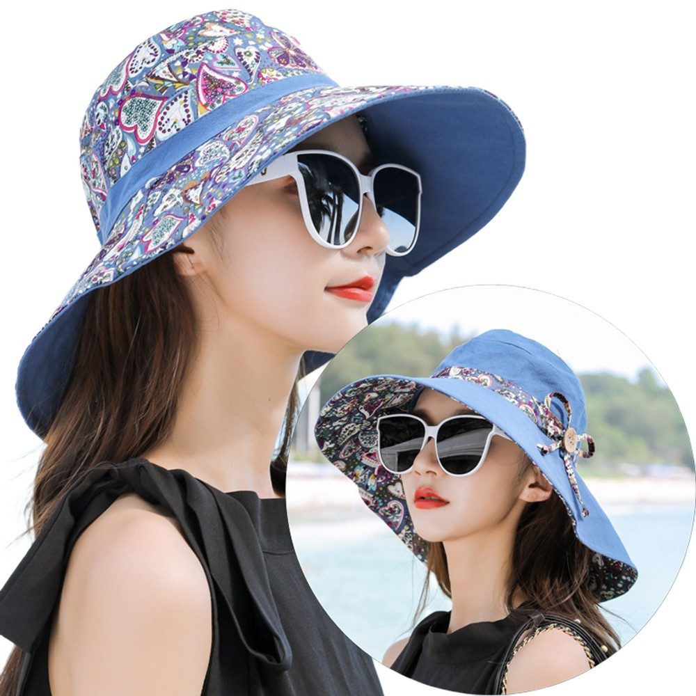 Zaewry Sonnenhut Damen Strand Outdoor Sonnenhut mit beidseitigem UV-Schutz Fischerhut