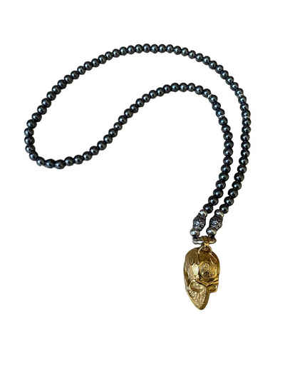 Aaron Bane Perlenkette Hämatin Perlenkette mit Golden Totenkopf und Karabiner Hand Made (1-tlg)