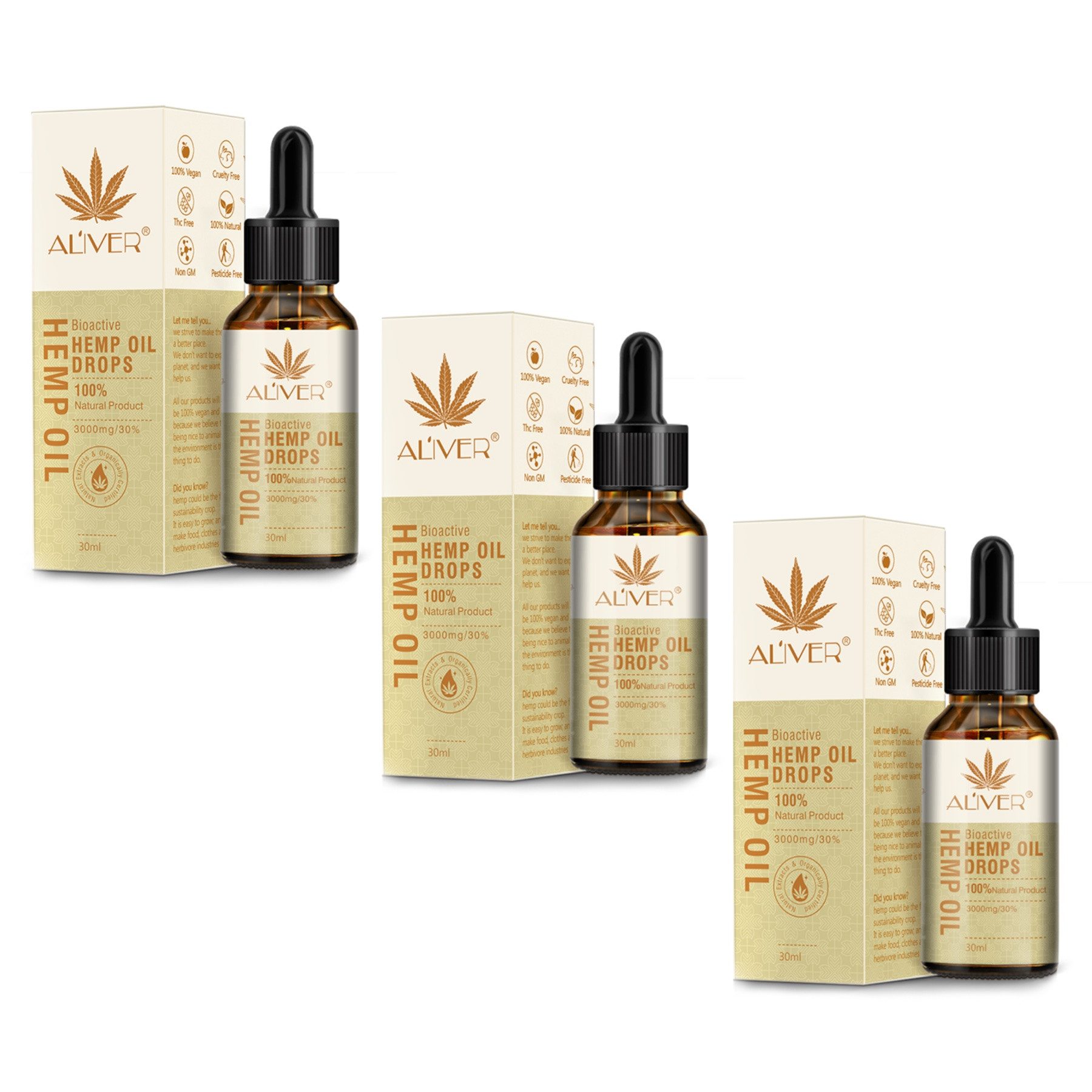 ALIVER Bartöl Hanfsamenöl Hanföl Hochdosiert 3000mg THC-frei Hemp Oil, 3-tlg., Bartöl, Hautpflege, Hanföl, Aliver, Bart