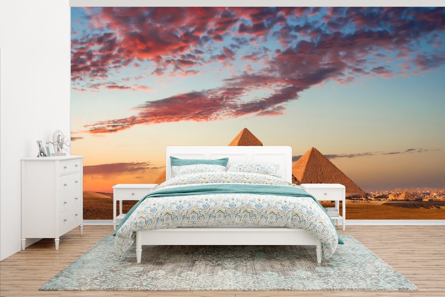 MuchoWow Fototapete Pyramiden in Ägypten bei Sonnenuntergang, Matt, bedruckt, (7 St), Vliestapete für Wohnzimmer Schlafzimmer Küche, Fototapete
