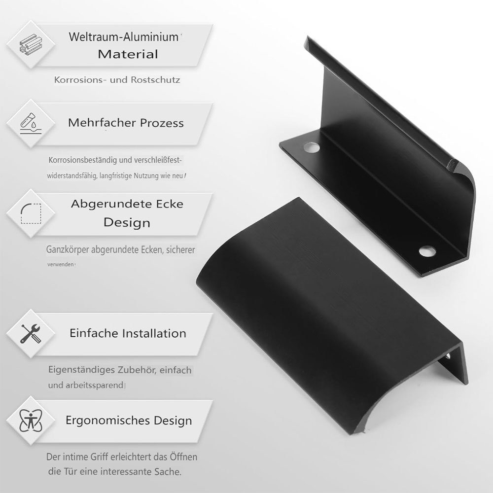 HIBNOPN Möbelgriff Versteckte Schrankgriffe 10 (10-St) Stück 80 Schwarz Möbelgriffe mm