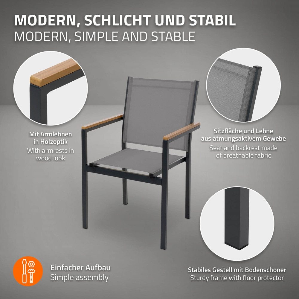 ML-DESIGN Gartenstuhl Terrassenstühle mit Aluminiumgestell Balkonstuhl wetterfest stapelbar (2 St), 2er Set Sessel mit Armlehnen-Holzoptik für Garten Balkon Terrasse