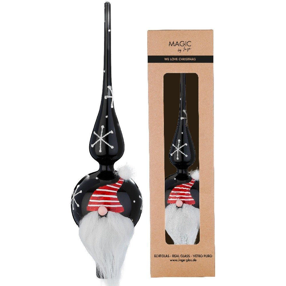 Holly & Jolly Christbaumspitze, Christbaumspitze Glas mit Weihnachtsmann 31cm - Ebony Black
