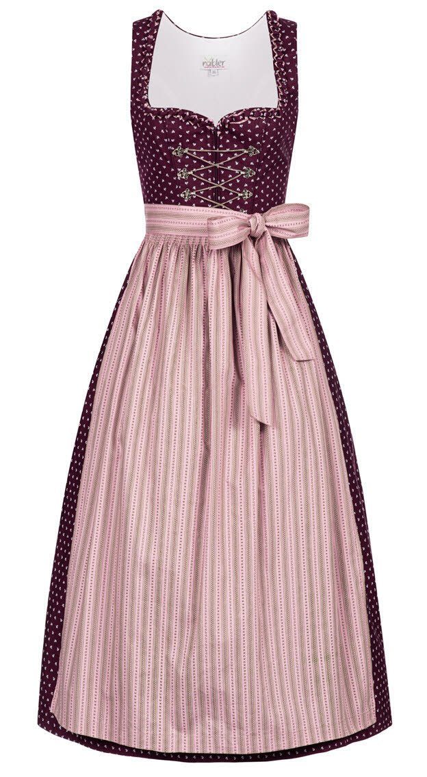 Nübler Dirndl Damen Dirndl lang im Landhausstil, Rocklänge 90cm (Dirndl Set lang THEA, 2-tlg., Dirndl Kleid mit Schürze) Moderne Tracht im bayerischen Stil - Trachtenmode Damen