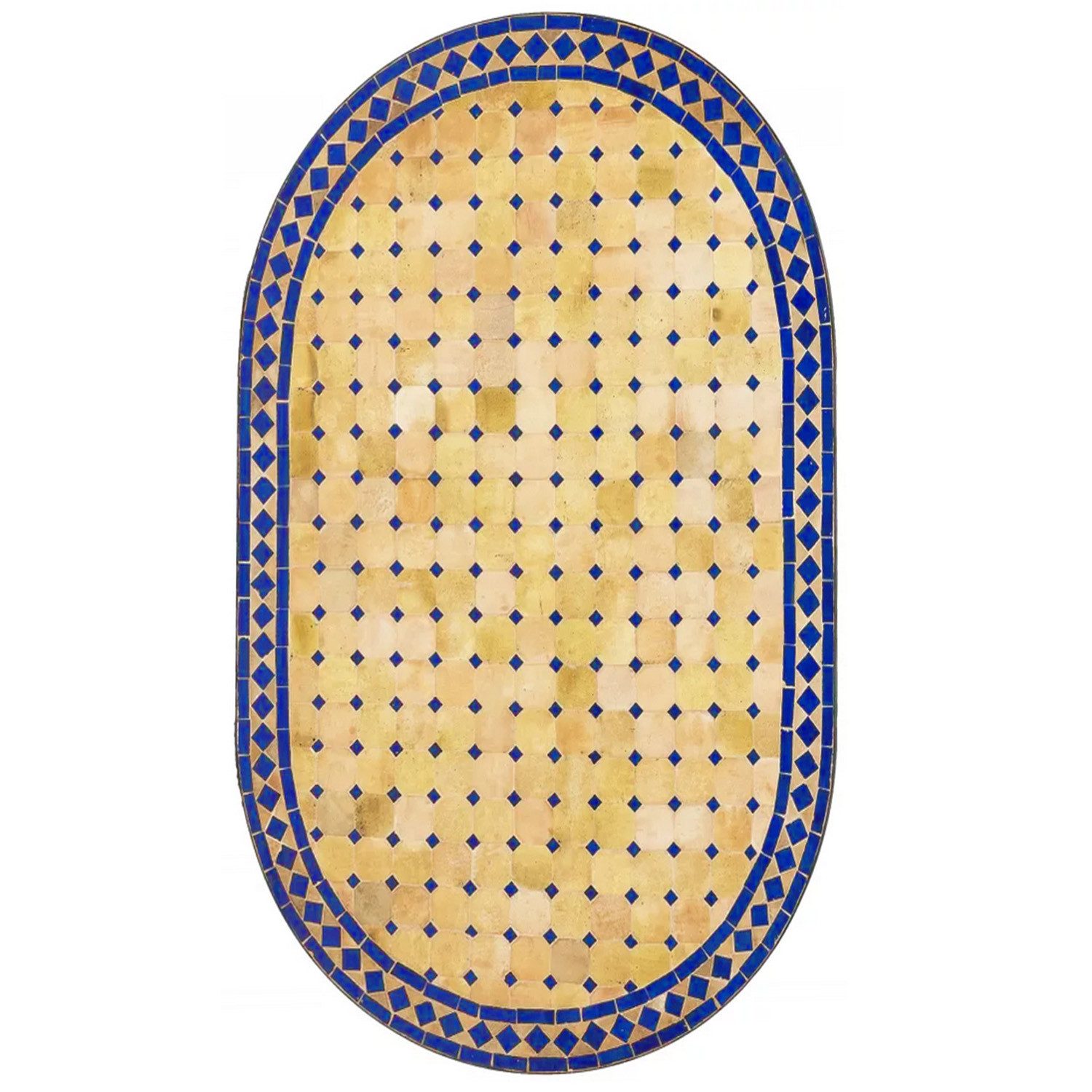 Marrakesch Orient & Mediterran Interior Esstischplatte Marokkanische Mosaikplatte Marrakesch Beige Blau oval 100x60cm (1 St)