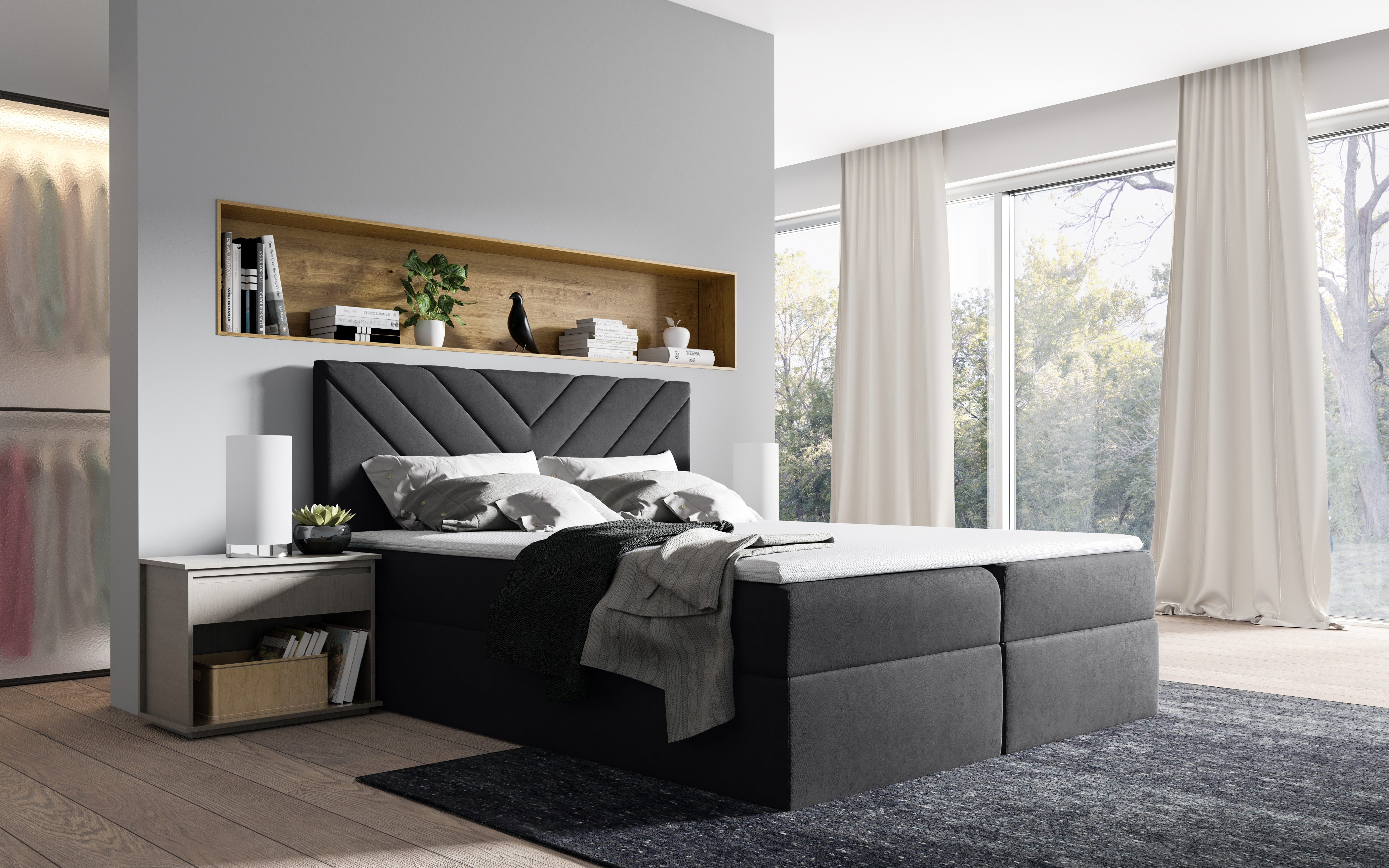 MF Design Boxspringbett Boxspringbett TOP 6 mit Bettkasten und Federautomatik, Vorhanden