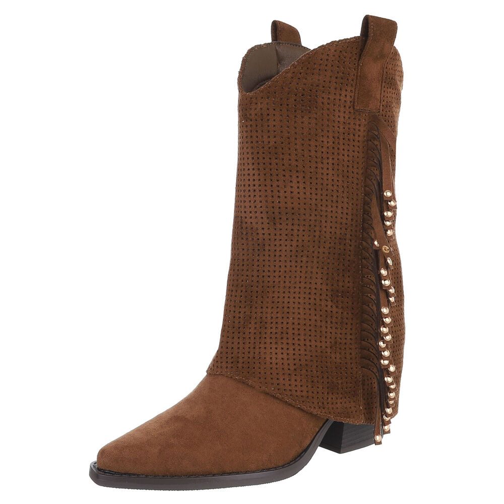 Ital-Design Damen Boots mit Fransen und perforiertem Design Westernstiefel günstig online kaufen
