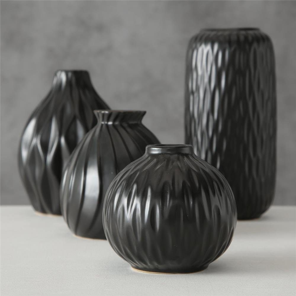 BOLTZE Tischvase Zalina, 4er Set, Schwarz, aus Keramik, Dekovasen, Skandinavisches Design