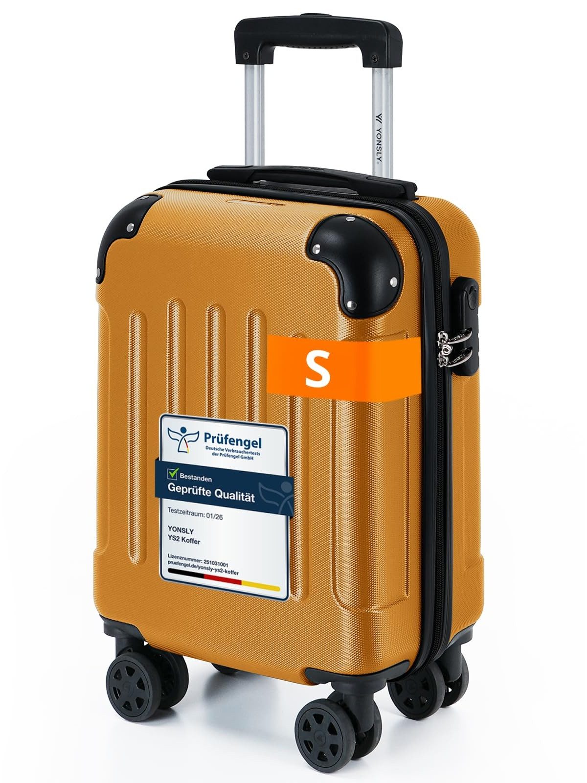 YONSLY Hartschalen-Trolley Hartschalen-Reisekoffer Trolley Rollkoffer in S/M/L/XL Größen, 4 Rollen, mit 360°-Lenkrollen, Zahlenschloss und mehrstufigem Teleskopgriff