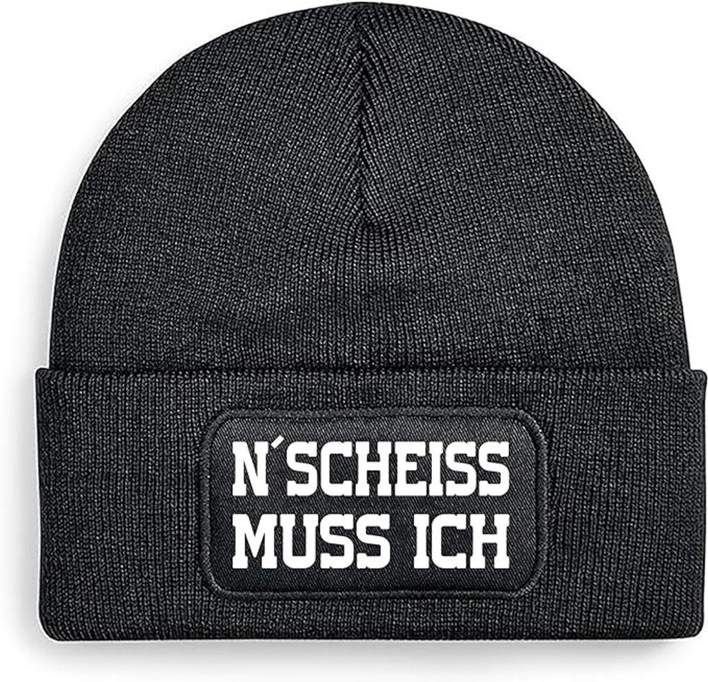 Herzbotschaft Beanie Unisex angenehm N´Scheiss Soft und Spruch warme ich mit Strickmütze Mütze Schwarz Wintermütze Einheitsgröße weiche muss