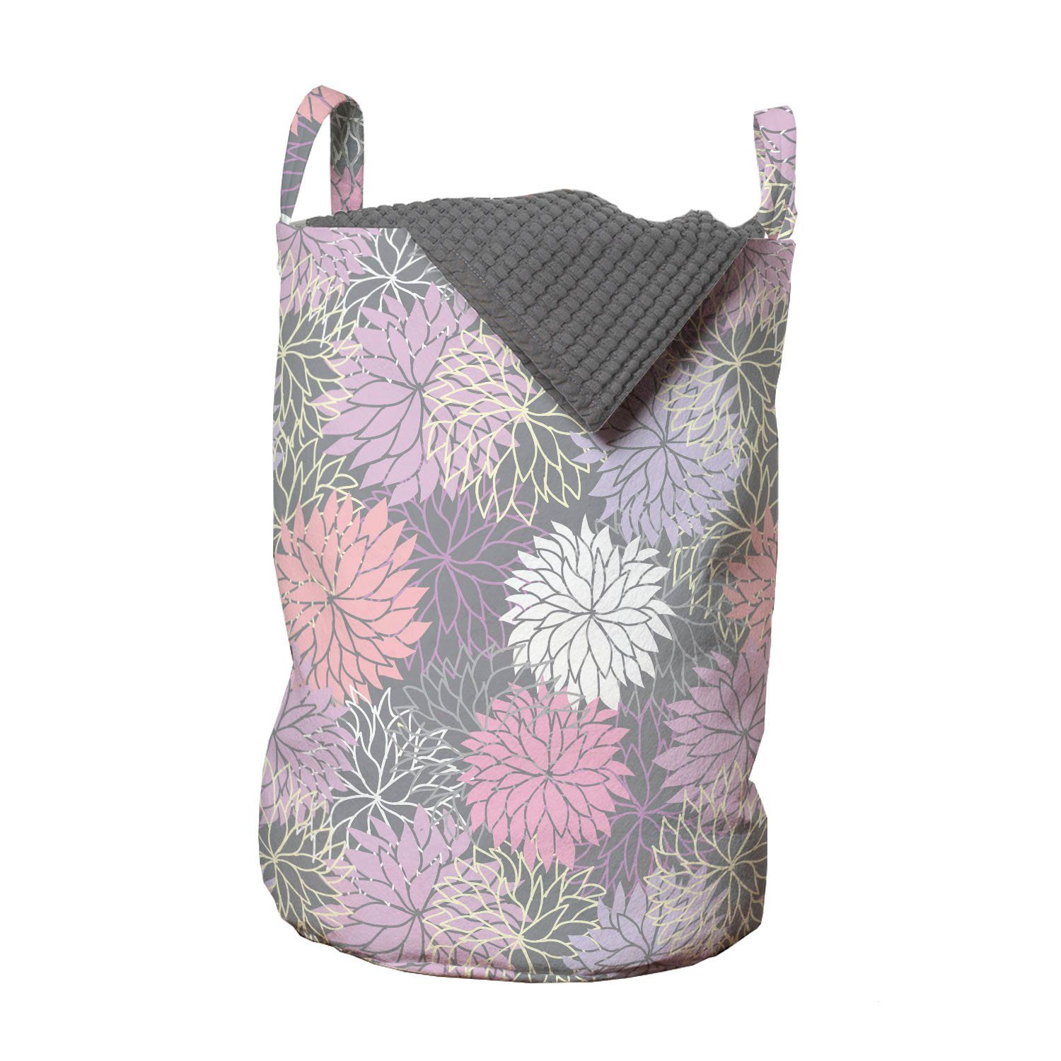Abakuhaus Wäschesäckchen Wäschekorb mit Griffen Kordelzugverschluss für Waschsalons, Rosa und Grau Botanischer Blossom