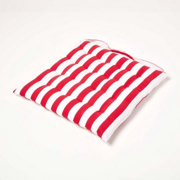Homescapes Stuhlkissen Sitzkissen mit breiten Streifen, 100% Baumwolle, rot, 4er-Set