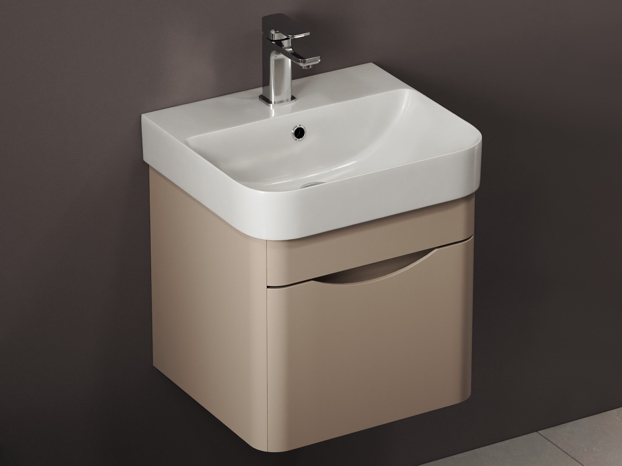 Aqua Bagno Badmöbel-Set Badmöbel Unterschrank mit Waschtisch Cappuccino matt, (vormontiert, 2-St., Badmöbelschrank lackiert mit Keramikwaschbecken), einfache Montage, Badschrank
