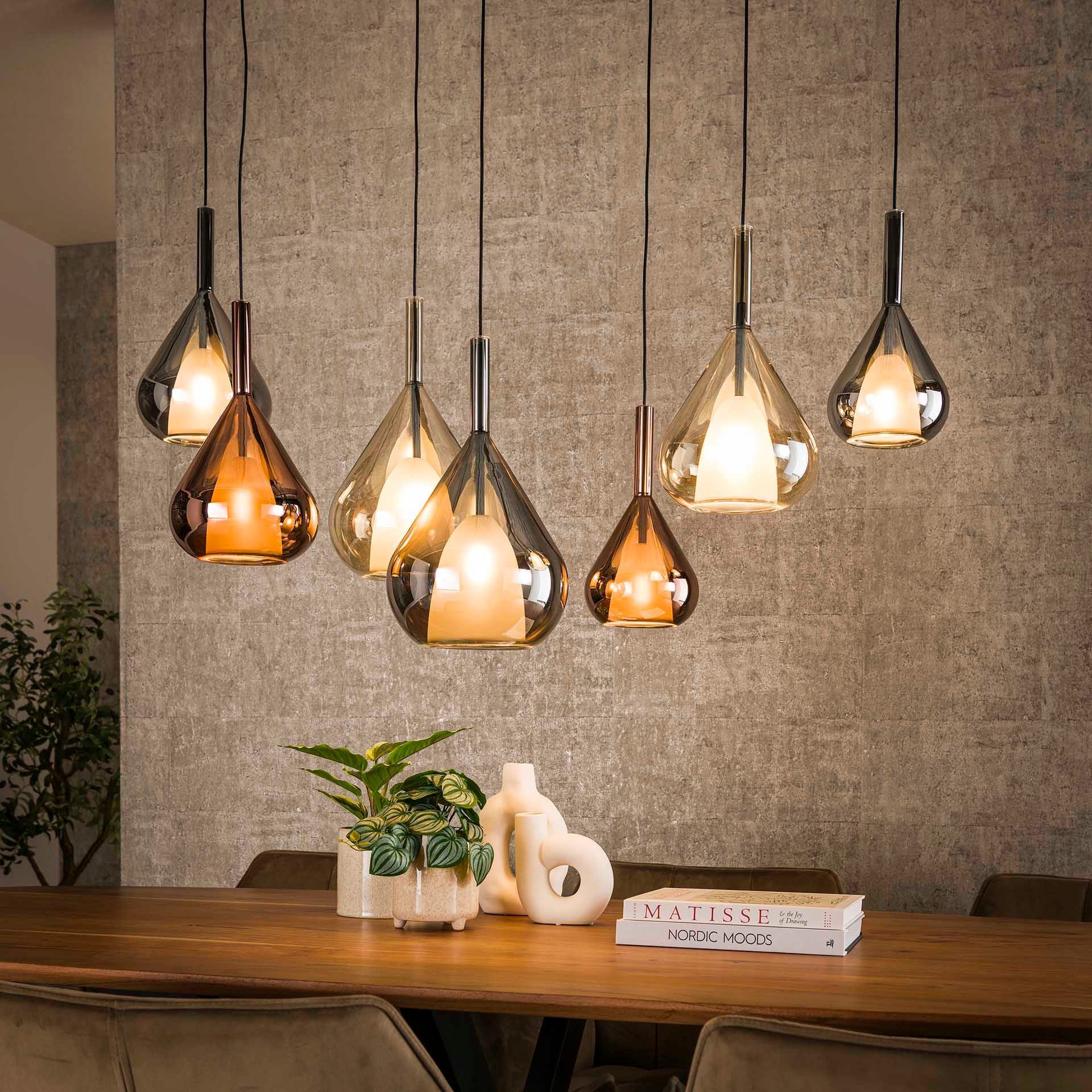Vintagehaus Hängeleuchte Retro Hängelampe Pendelleuchte 7 Wings Glas Bernstein Kupfer Chrom
