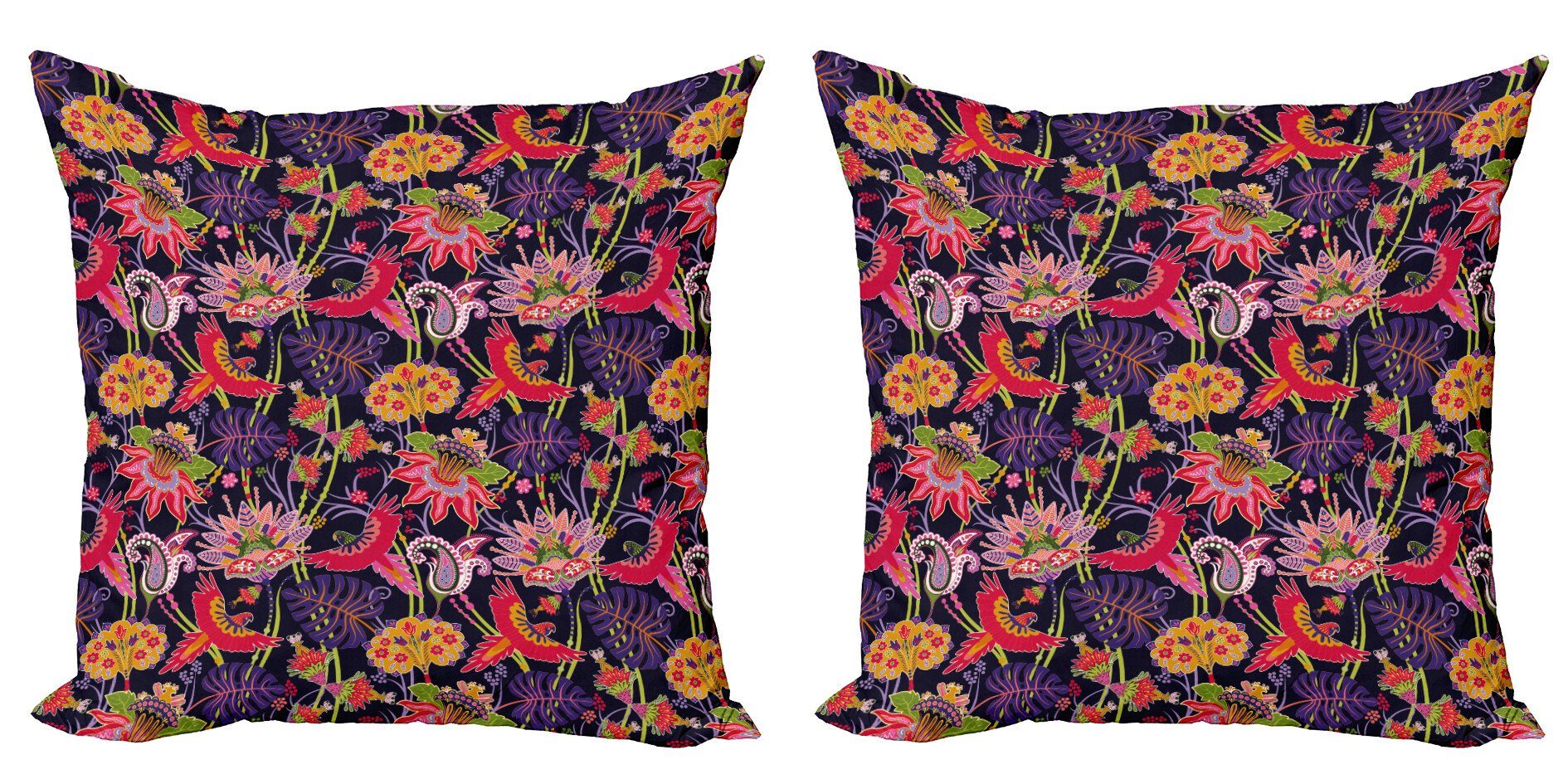 Digitaldruck, Jungle Modern Stück), (2 Floral Kissenbezüge Jacobean Abakuhaus Doppelseitiger Accent Illustration