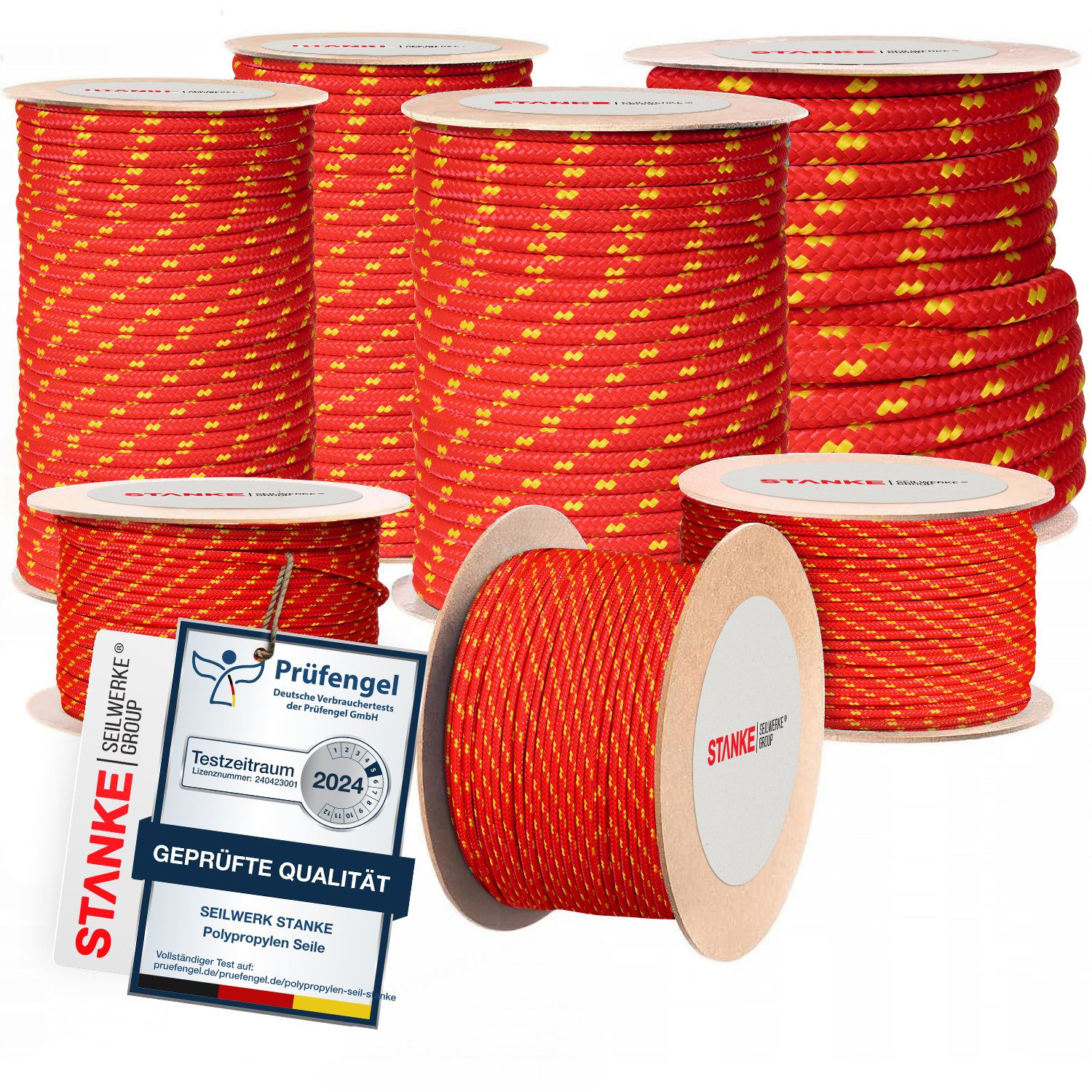 STANKE Seil Polypropylenseil 5 mm - 1 m Rot-Gelb Seil für Garten, Balkon, Dicke Schnur für Transport, Bauwesen, Segelzubehör PP Seil