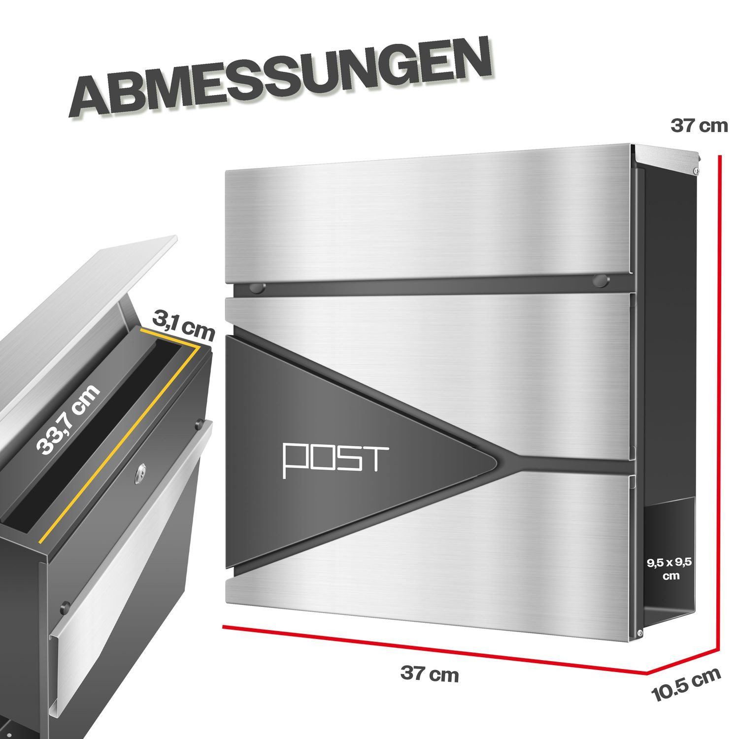 KESSER Briefkasten, mit Zeitungsfach Wandmontage Wandbriefkasten Edelstahl