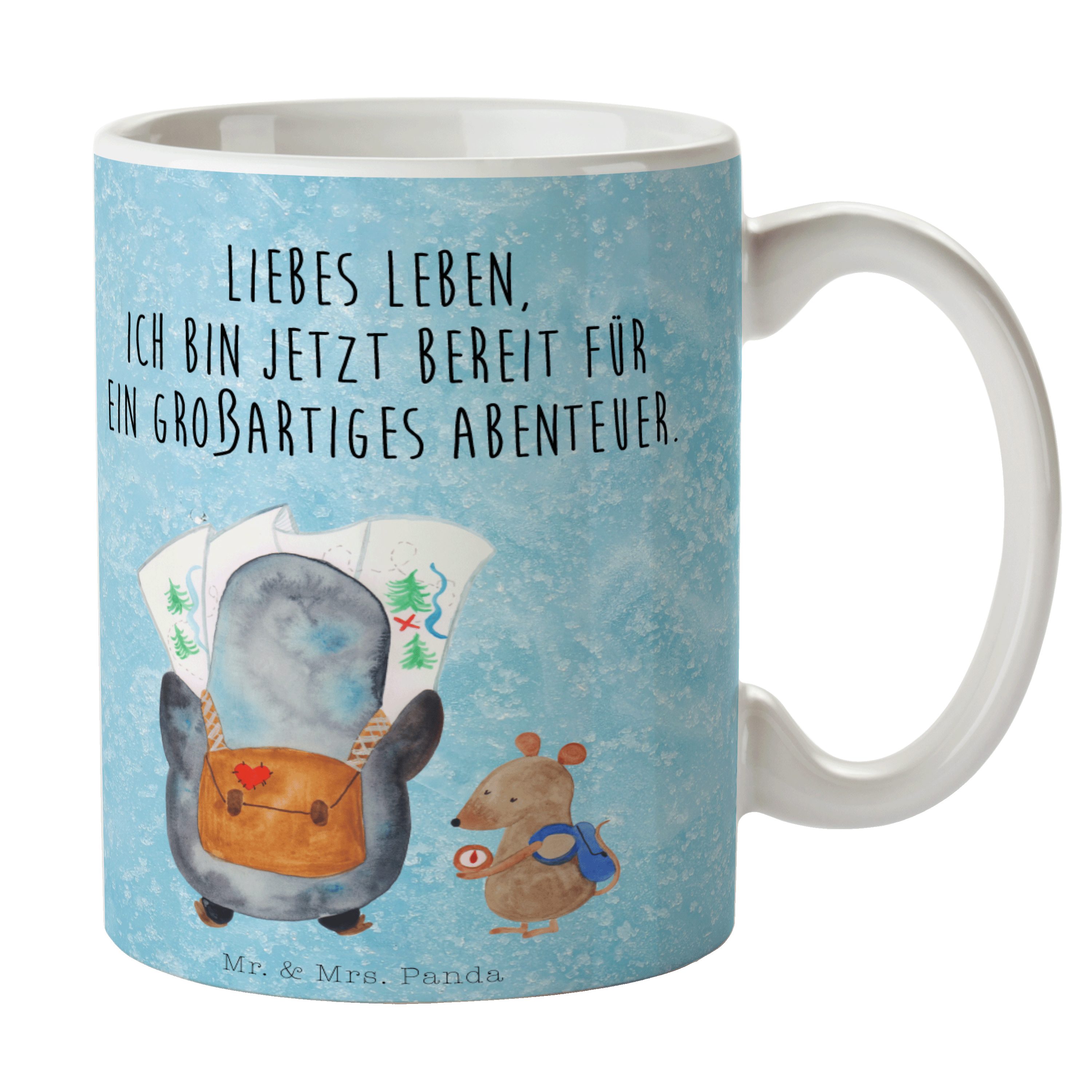 Mr. & Mrs. Panda Tasse Pinguin & Maus Wanderer - Eisblau - Geschenk, Tasse Motive, Abenteure, Keramik