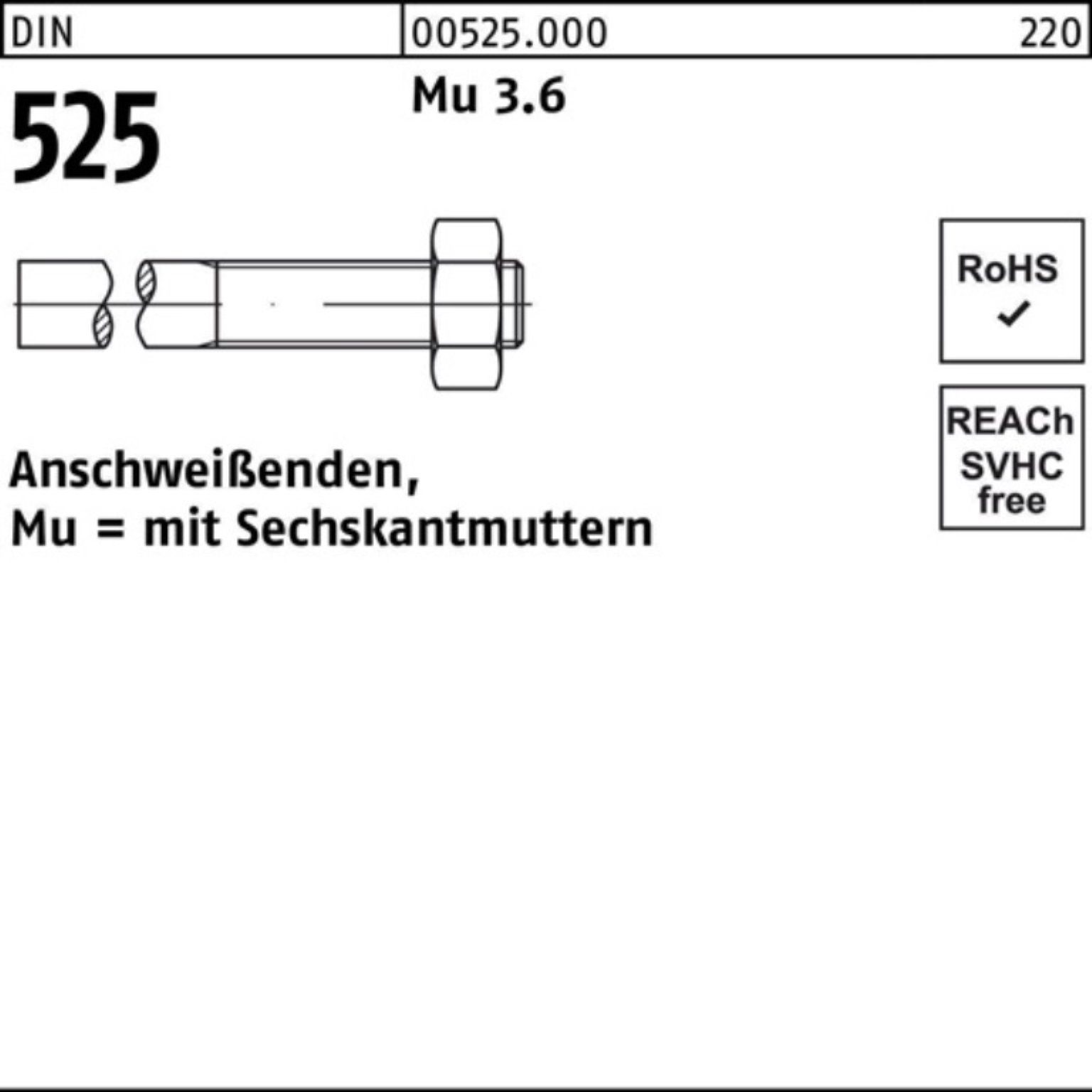 Reyher Sechskantmutter 100er Pack Anschweißende DIN 525 Sechskantmutter M22x 220/80 Mu 3.6 2