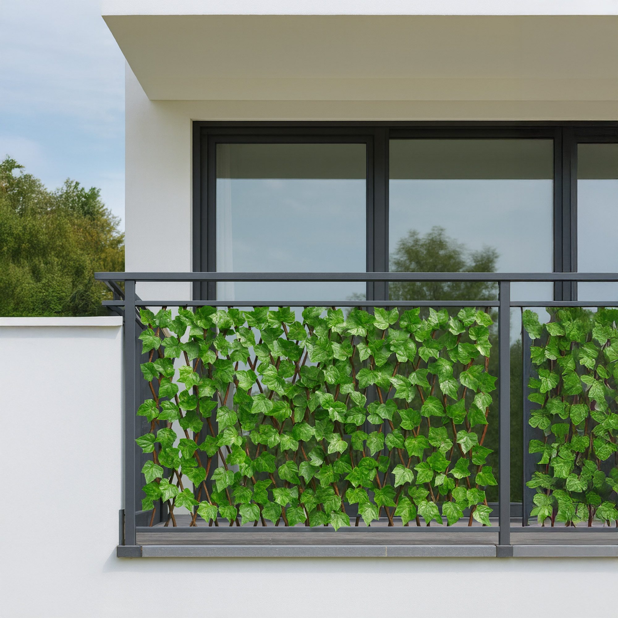 UNUS GARDEN Rankgitter Sichtschutz aus Weide mit Blättern verschiedene Farben, 200 cm × Höhe ca. 100 cm, Rankgitter, Sichtschutz für Balkon, Terrasse und Garten – Bild 2 von 5