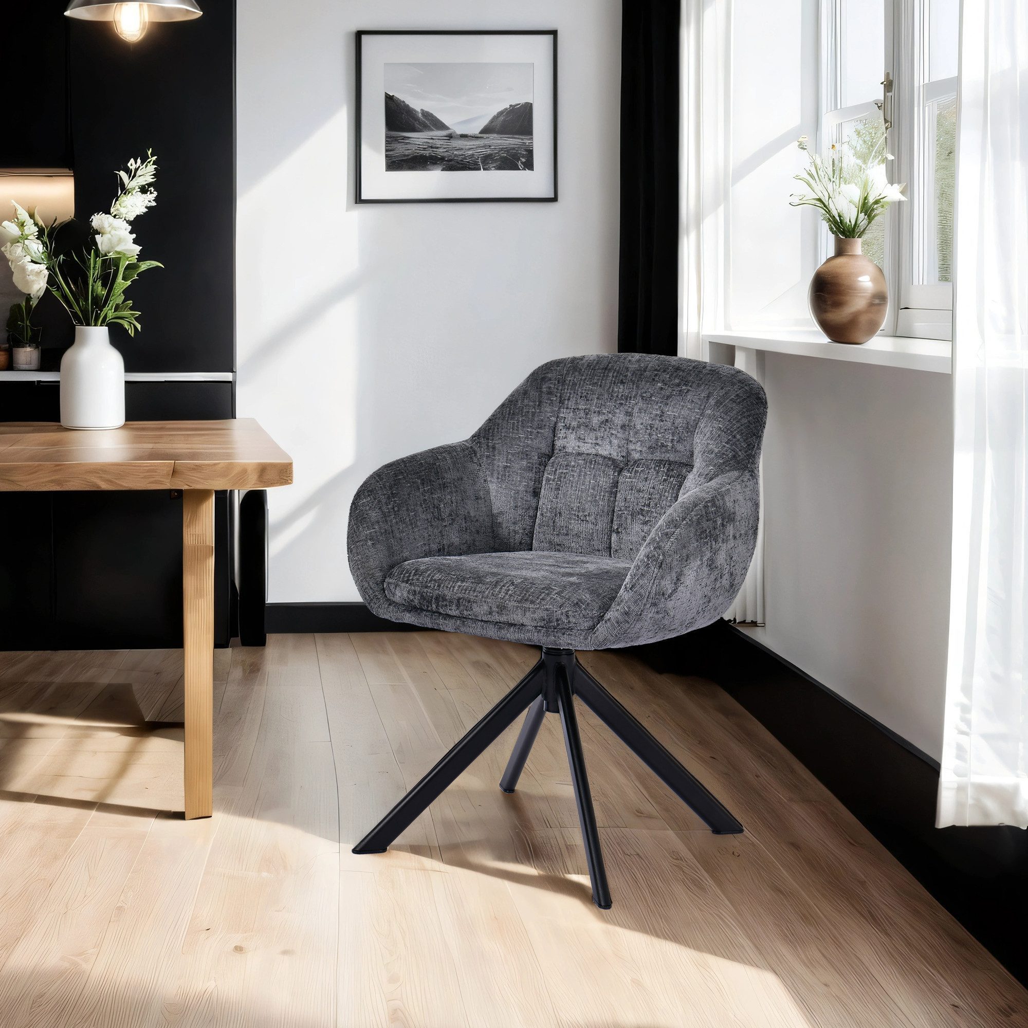 Duhome Loungesessel (9-213A), Armlehnstuhl aus Chenille-Stoff, Schminktisch Stuhl 360° drehbar