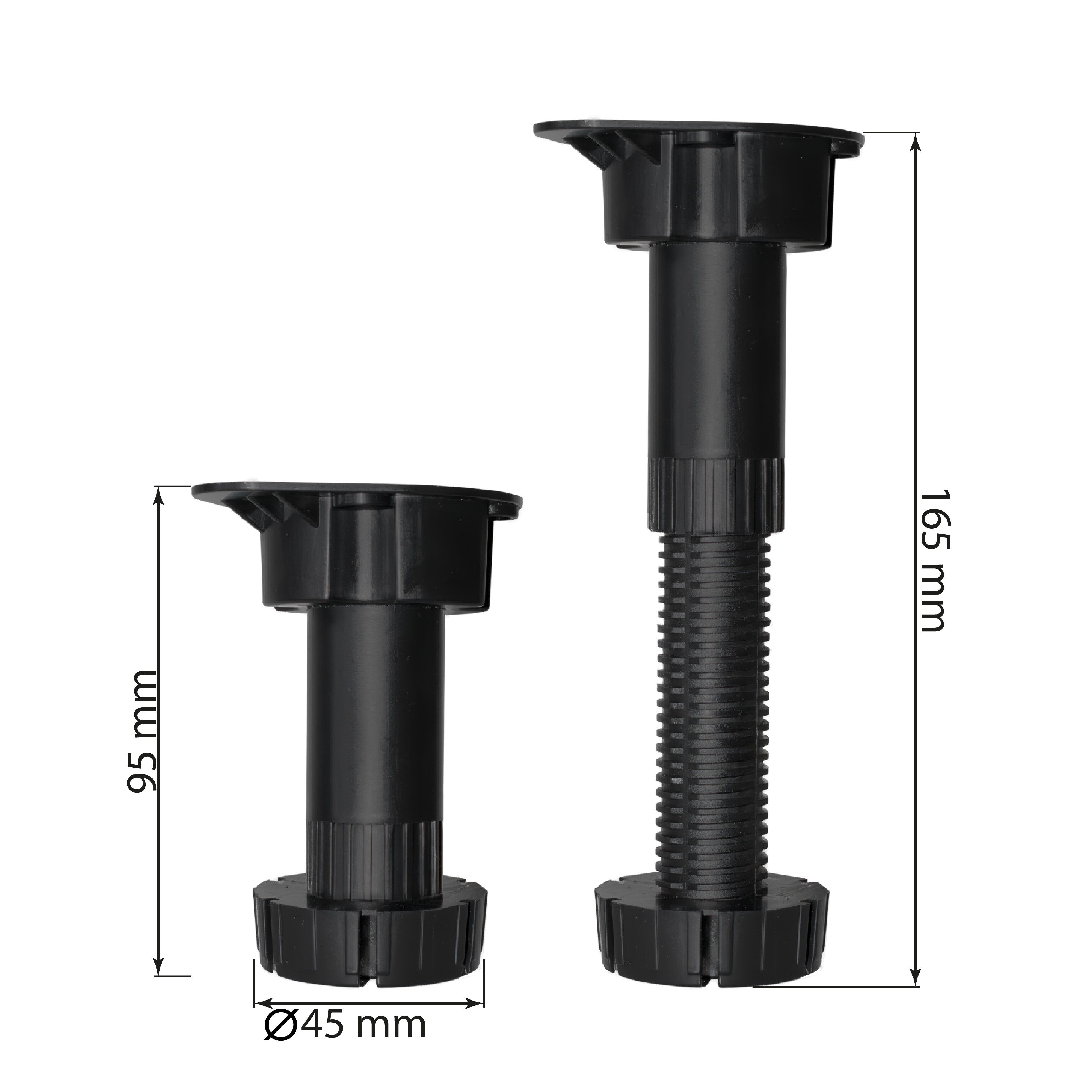 Prima-Online Tischbein Verstellbare Möbelbeine 95-165 mm Möbelfuß Kunststoff stabil schwarz – Bild 4 von 5