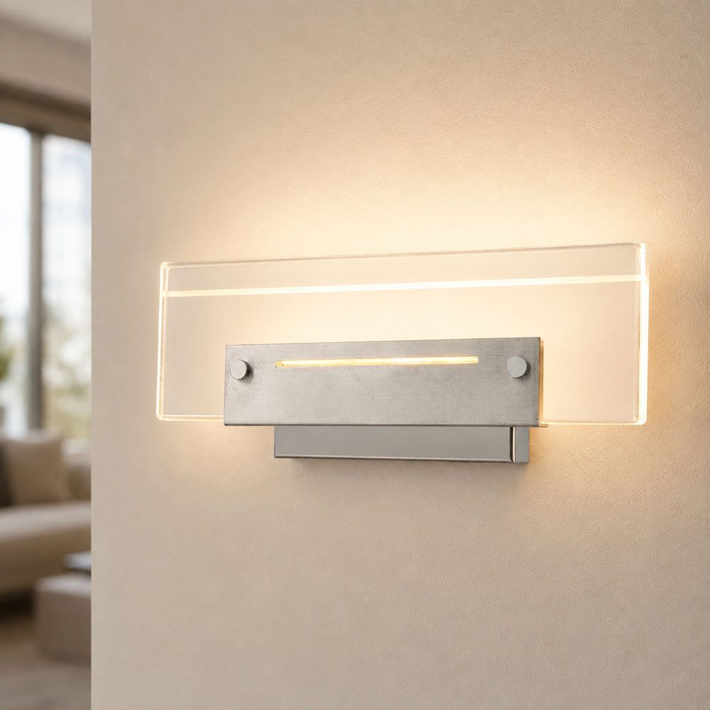 Esto LED Wandleuchte, LED-Leuchtmittel fest verbaut, Warmweiß, LED Wandleuchte Wandlampe Chrom klar Wohnzimmerleuchte Metall L 26 cm