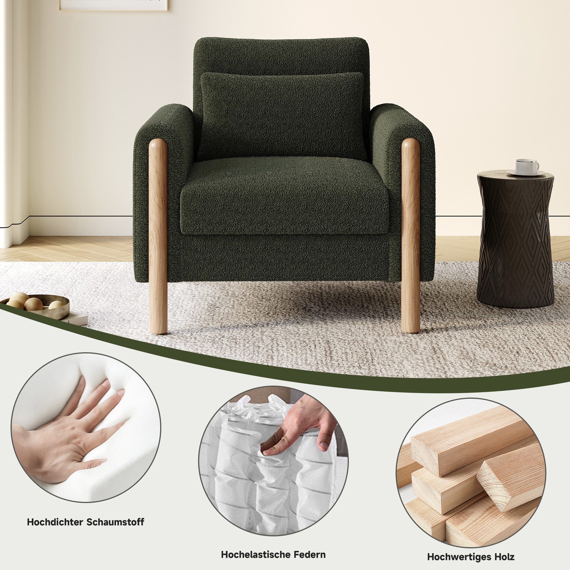 MODFU Sessel Sessel (Polstersessel, Relaxsessel, 1-St., mit Weicher Polsterung, Dickem Kissen), Loungesessel, Einzelsofa