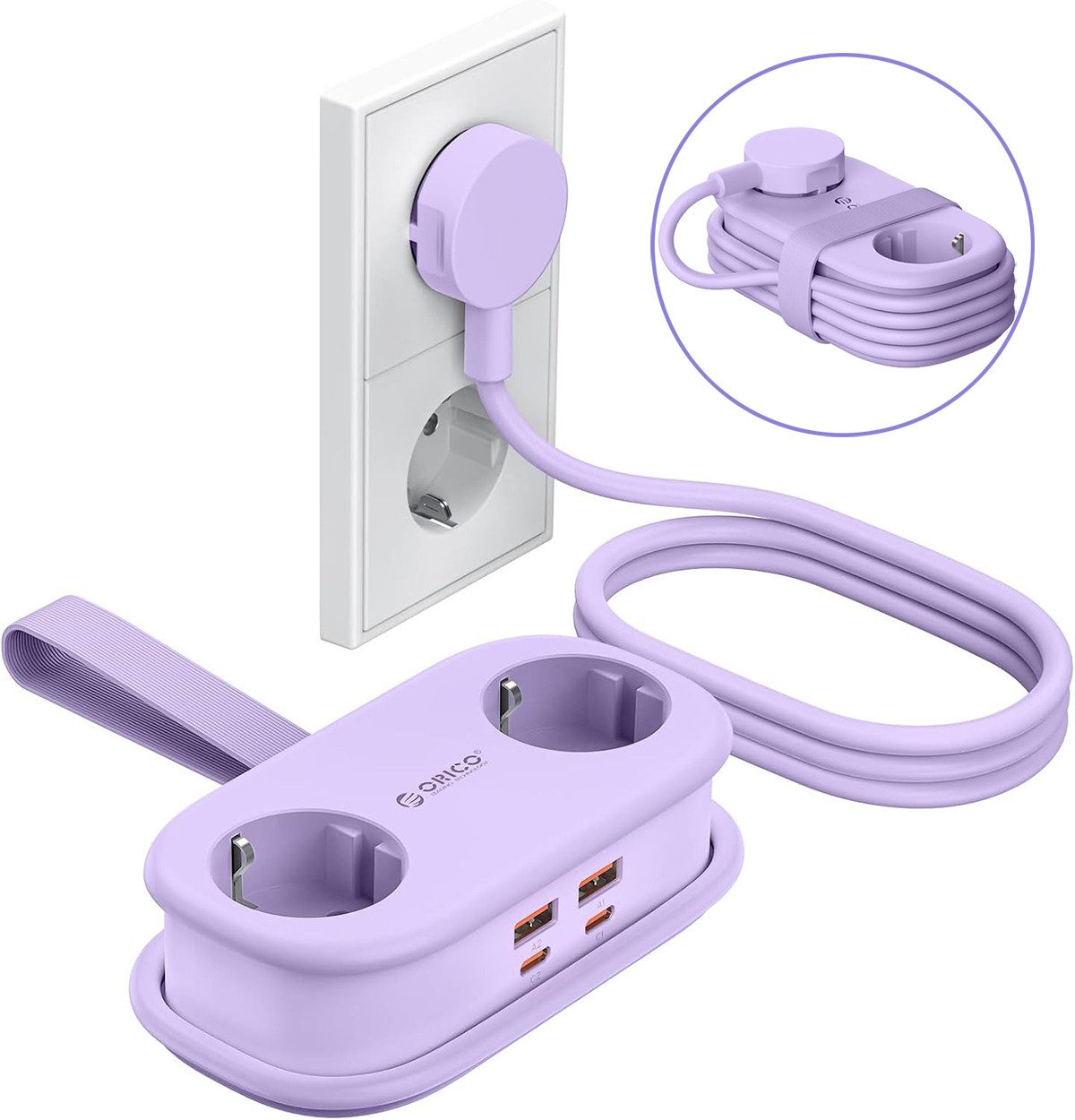 ORICO Steckdose 65W GaN Schnellladung Mehrfachsteckdose 6-in-1 Steckdosenleiste, Packung, 1-St., Mehrfach-Steckdosenleiste für Reisen, kompakter Mehrfachstecker für MacBook iPad iPhone Laptop