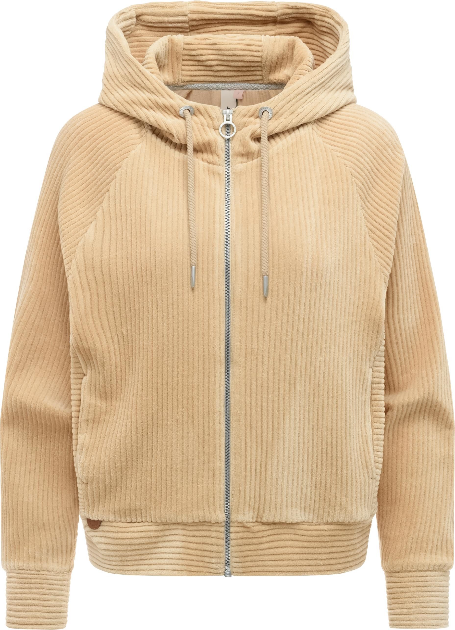 Ragwear Sweatjacke Corduly Cordy Freizeitjacke Zip-Hoodie aus weichem Kord in Samt-Haptik