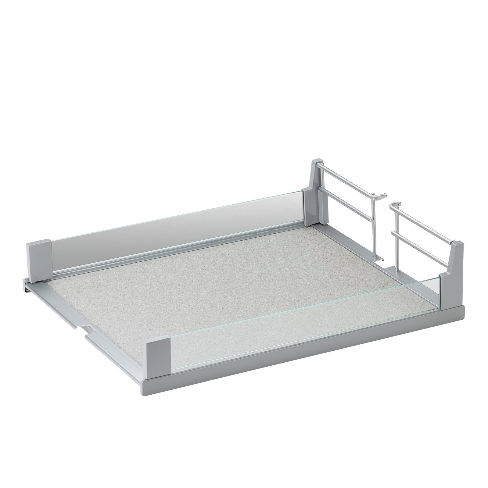 Kesseböhmer Einhängekorb ARENA Einhängetablar silbergrau mit Glasreling, 400 mm für DISPENSA, DISPENSA junior & DISPENSA Swing
