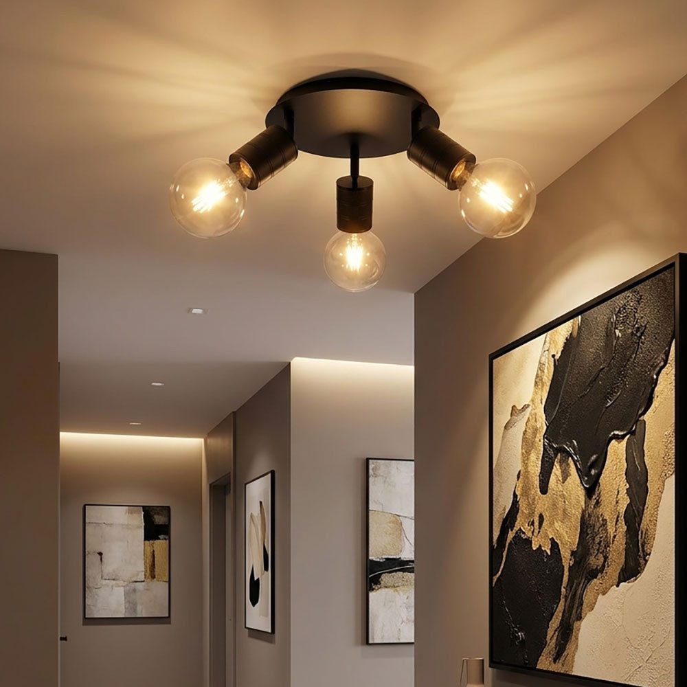 GLOBO LIGHTING LED Deckenleuchte, Leuchtmittel inklusive, Warmweiß, LED Deckenleuchte Strahler Wohnzimmerlampe verstellbar schwarz D 28 cm
