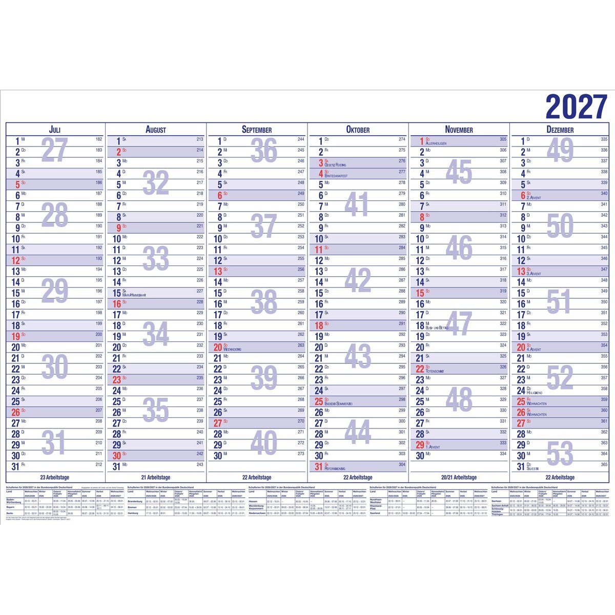 GÜSS Kalender Terminplaner Tafelkalender A5 12 Monate Kalendarium 2027