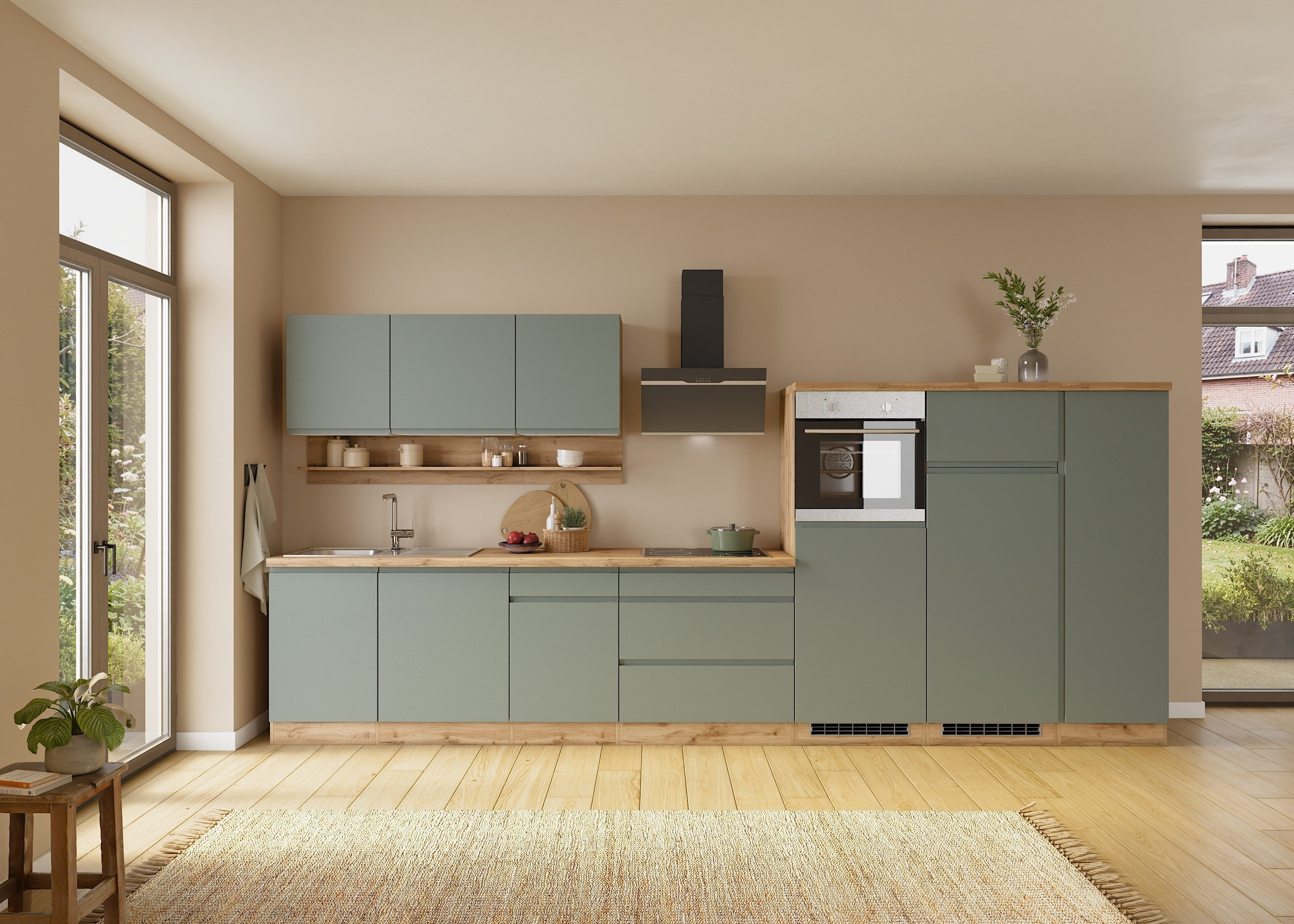KOCHSTATION Küchenzeile KS-Virginia,neu in verbesserter Ausführung, Breite 410 cm, Softclose, wahlweise mit E-Geräten und Induktion