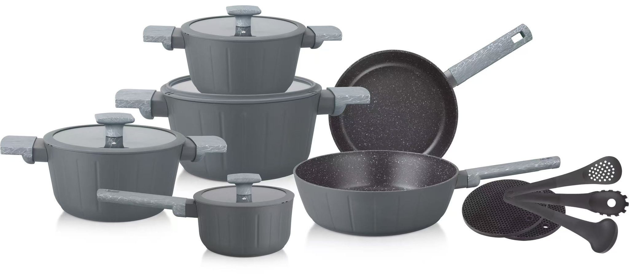 Zilner Topf-Set Modern Topfset in elegantem Grau stilvoll hochwertig zeitlos modern, Aluminium (Entscheiden Sie sich jetzt für dieses hochwertige Kochgeschirr-Set und erleben Sie jeden Tag stilvolles, komfortables und zuverlässiges Kochen auf höchstem Niveau., 15-tlg., Passt in jede Küche)