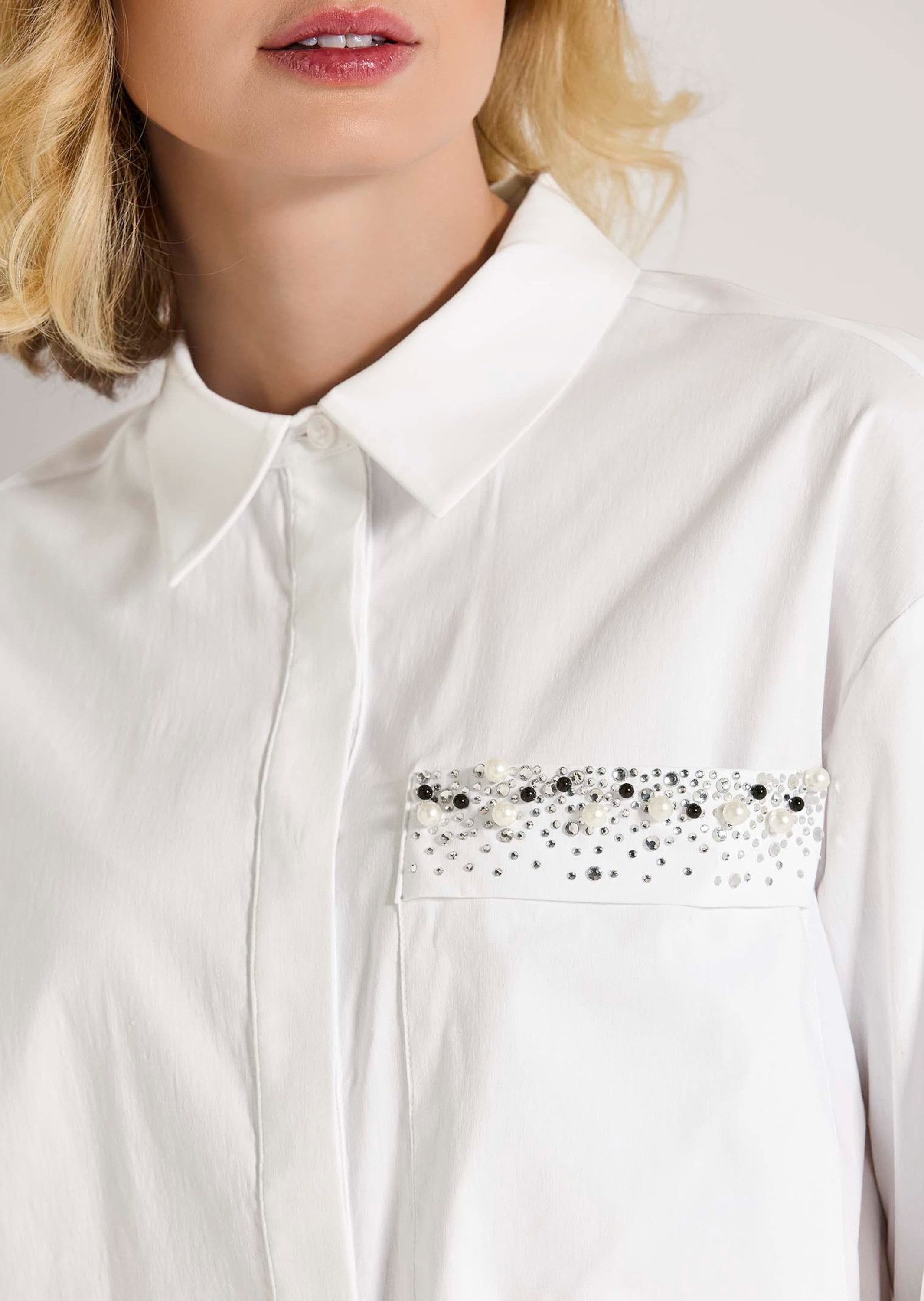 MADELEINE Langarmbluse Elegante Bluse mit Strassdetails Langarm mit verdeckter Knopfleist und Kellerfalte