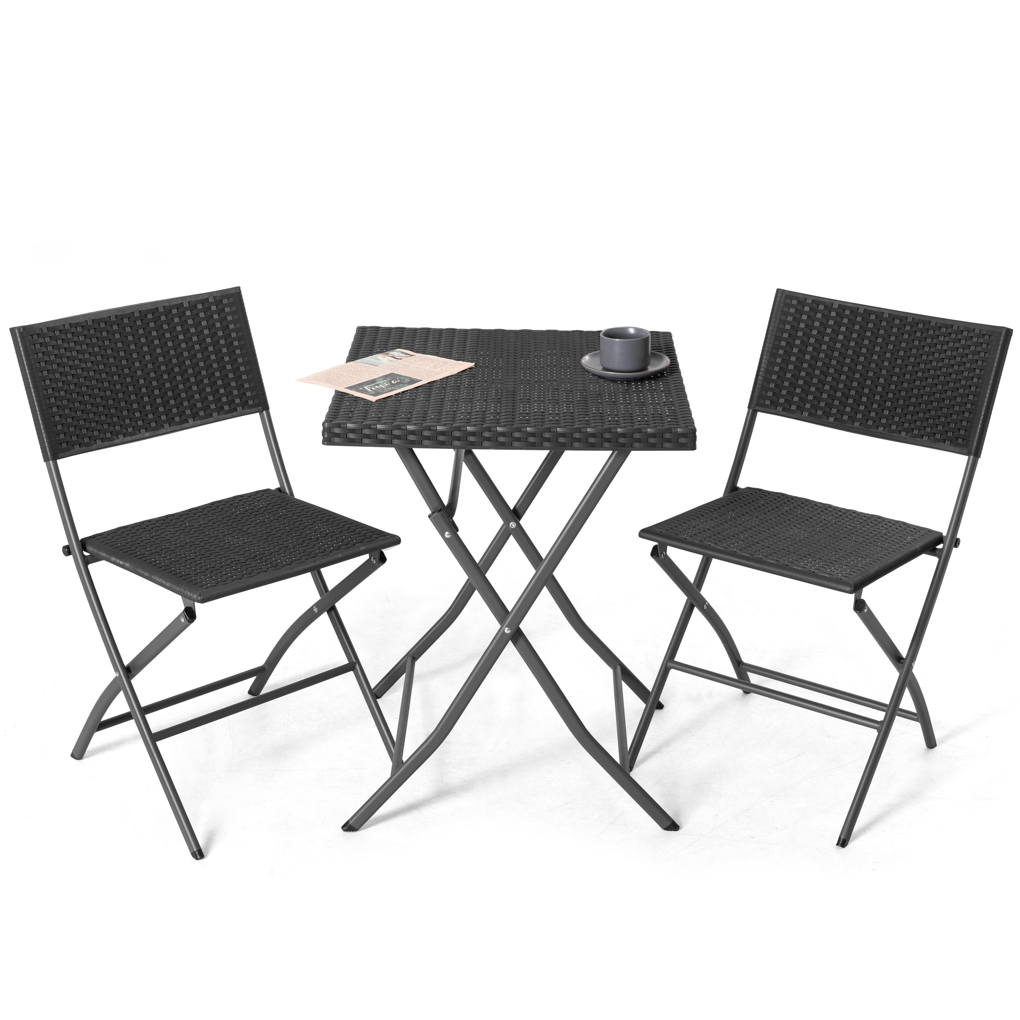 Avestar Balkonset 3-teiliges klappbares Outdoor Bistroset, Metall und PP-Rattan, Schwarz, (3-tlg)