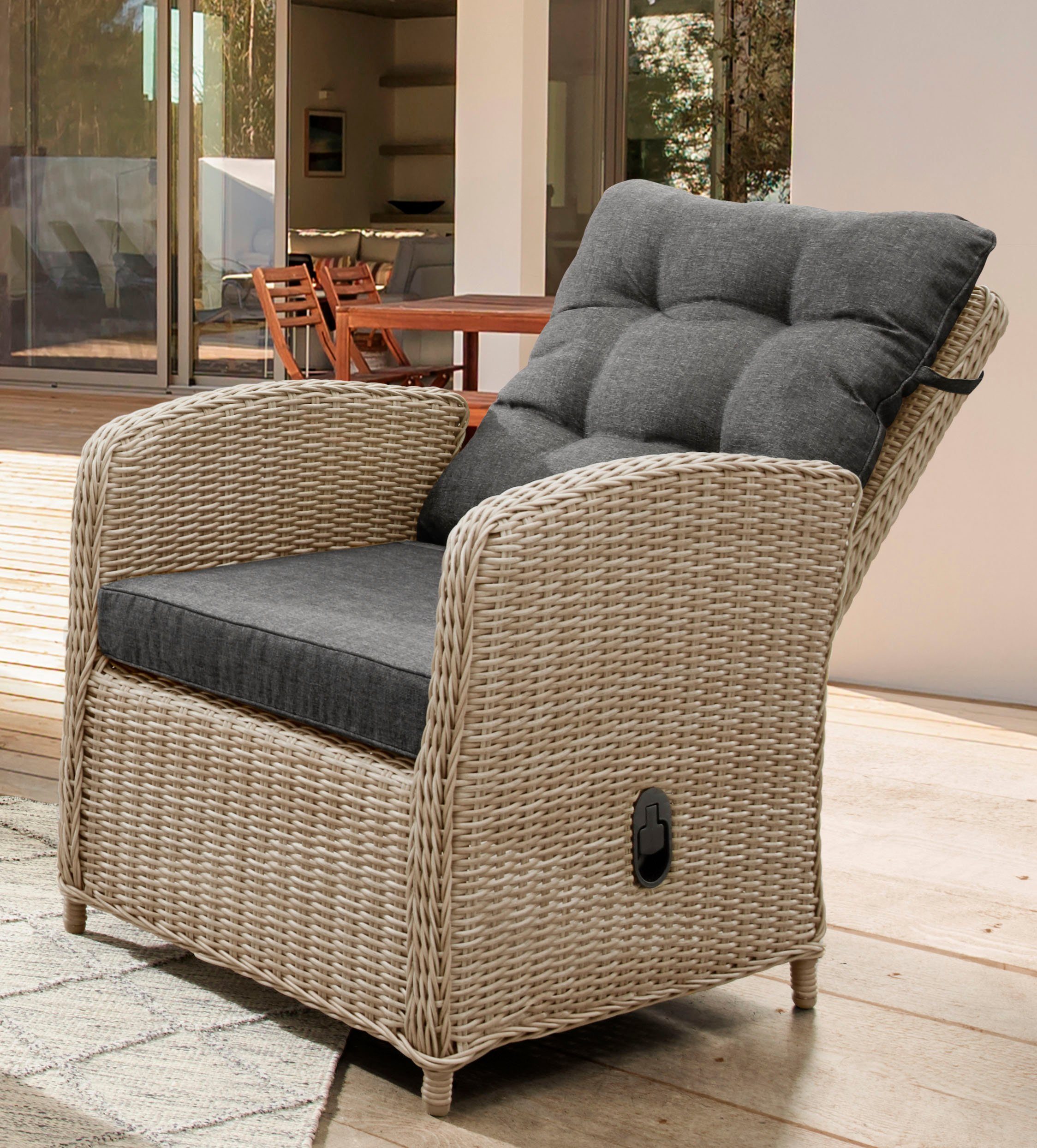 Destiny Loungesessel Natur Rückenlehne Meliert Polyrattan, stufenlos verstellbar, Auflagen MERANO, inkl