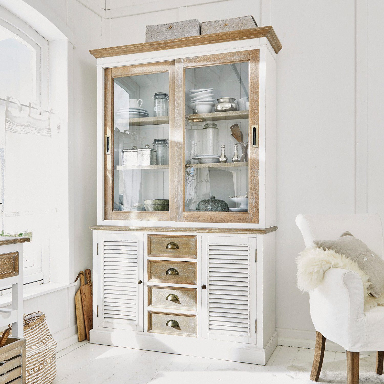 Mirabeau Küchenbuffet Schrank Moosehide antikweiß/braun günstig online kaufen