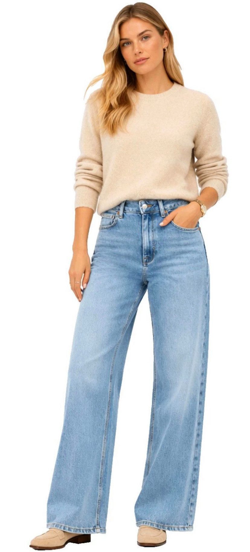 ONLY Bootcut-Jeans ONLMADISON Damen Jeans Wide Leg High Waist Model 15282975 Stretch-Denim mit angenehmer Flexibilität