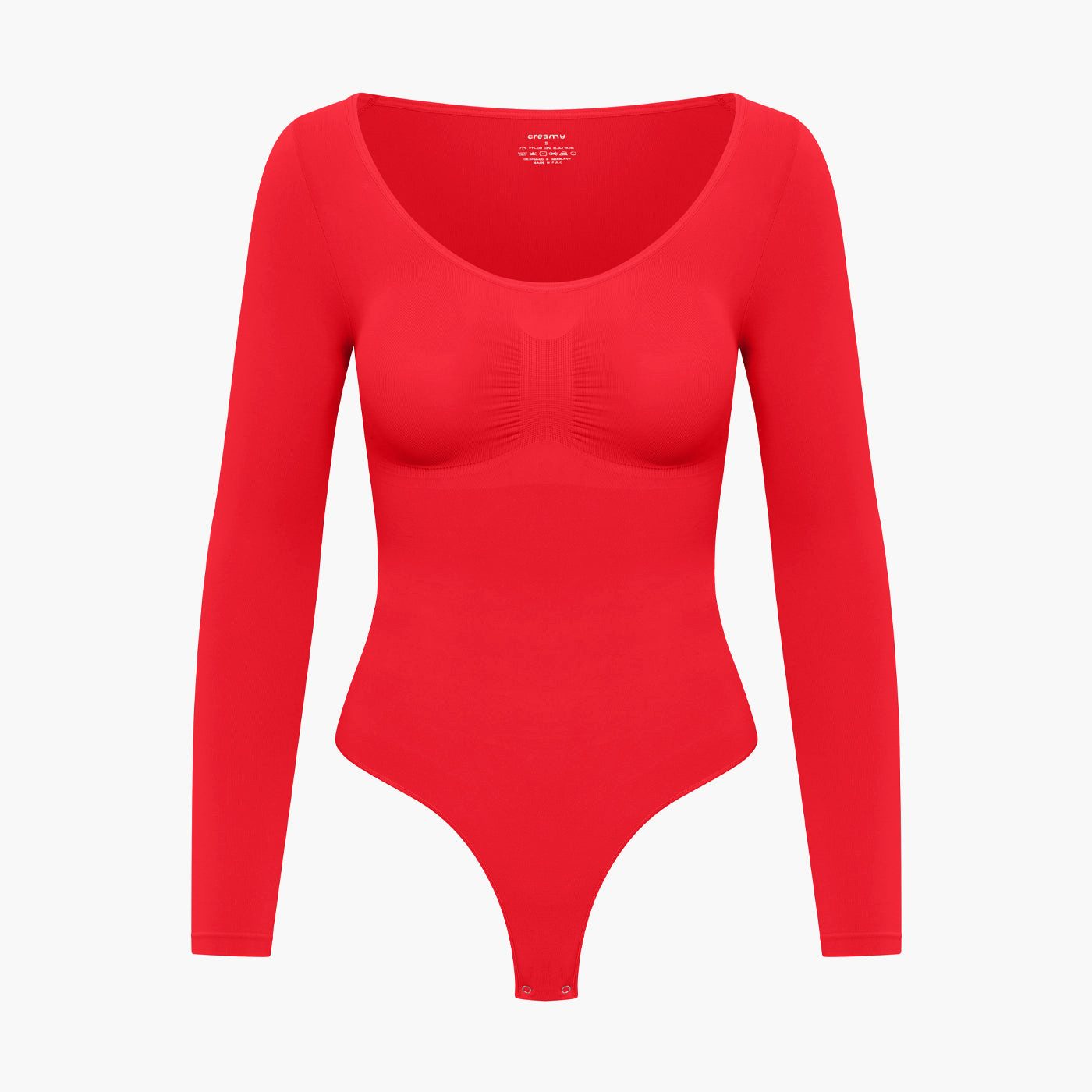 Creamy Fabrics Miederbody Bodysuit Sculpting Shapewear Longsleeve mit String-Fire Red-5XL (1-tlg) Figurformend