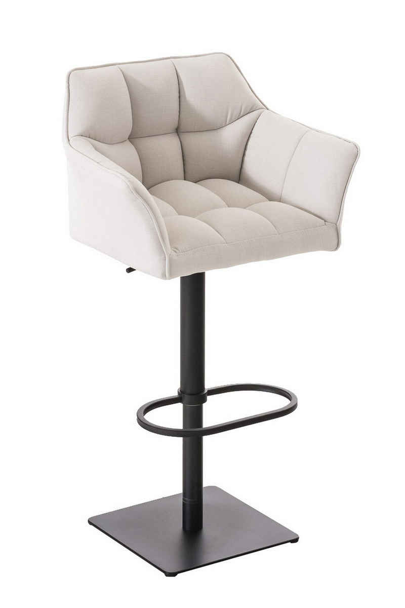 TPFLiving Barhocker Damaso (mit Rückenlehne und Fußstütze - Hocker für Theke & Küche), 360° drehbar - Metall schwarz matt - Sitzfläche: Stoff Weiß