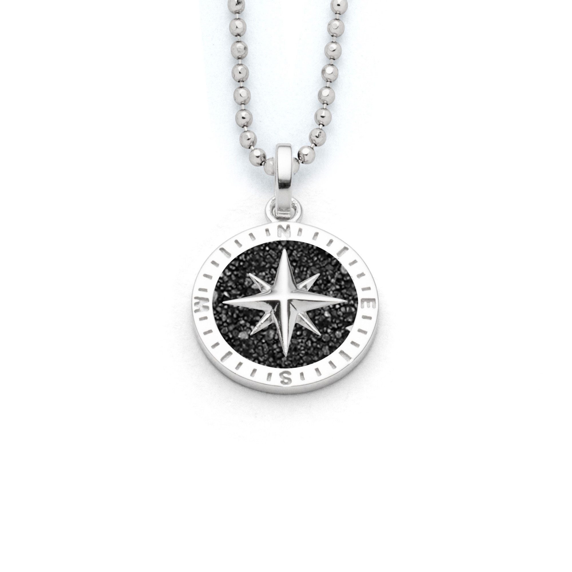 DUR Kettenanhänger P4861 – Kompassrose 2.0 aus 925er Silber mit Lavasand, rund 15 mm, maritimer Schmuck mit Symbolkraft