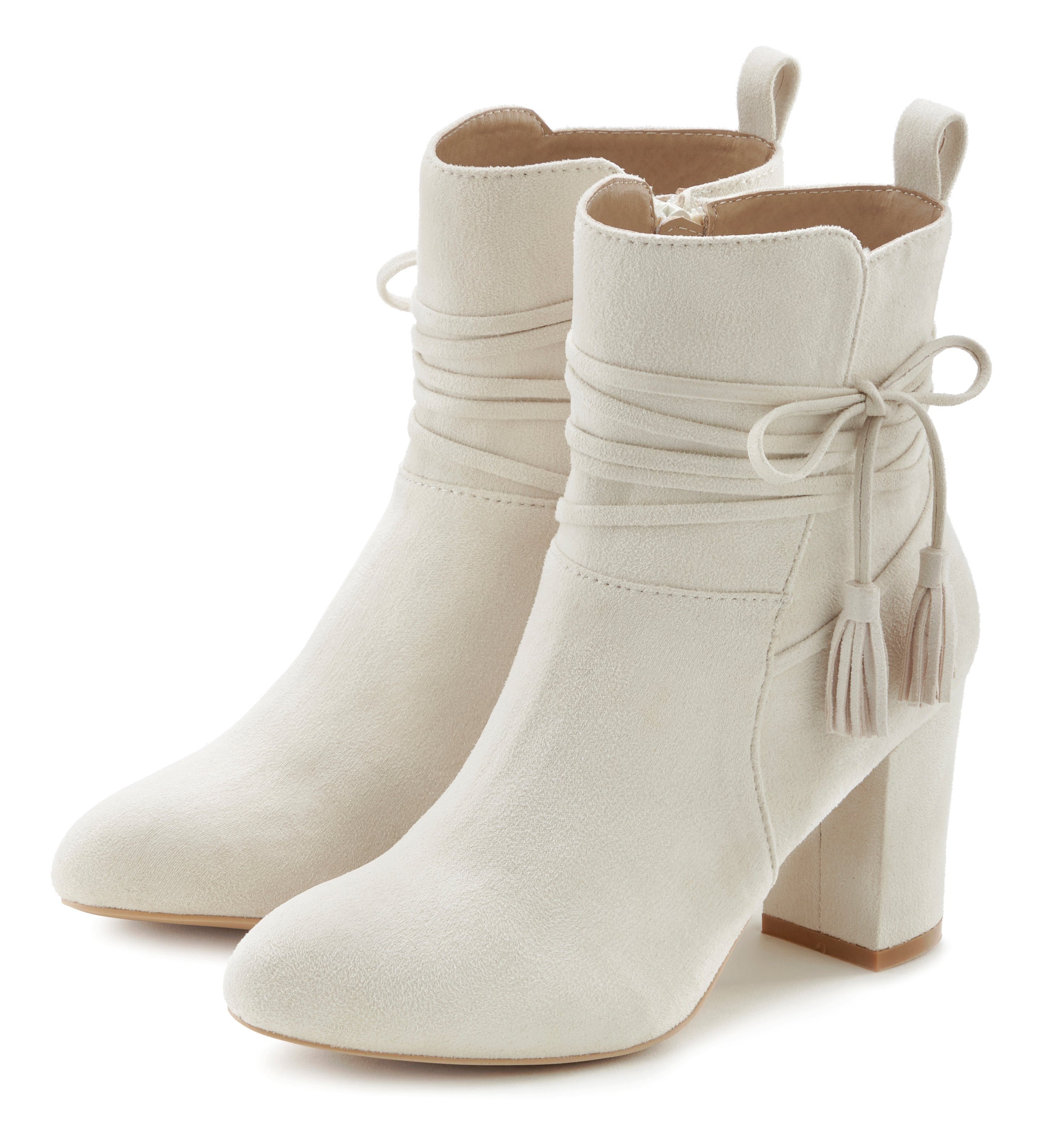 High-Heel-Stiefelette, Stiefelette LASCANA beige Blockabsatz, Stiefel mit Boots, Ankle