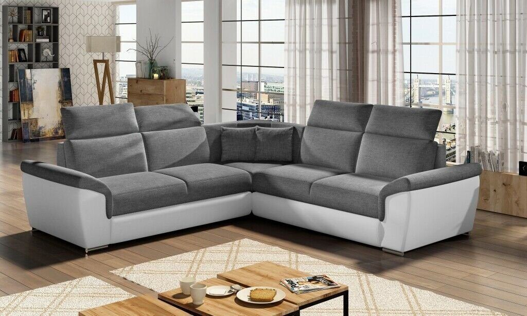 JVmoebel Ecksofa Ecksofa L-Form Wohnlandschaft Designer Sofa Couch Polster, Made in Europe Grau/Weiß