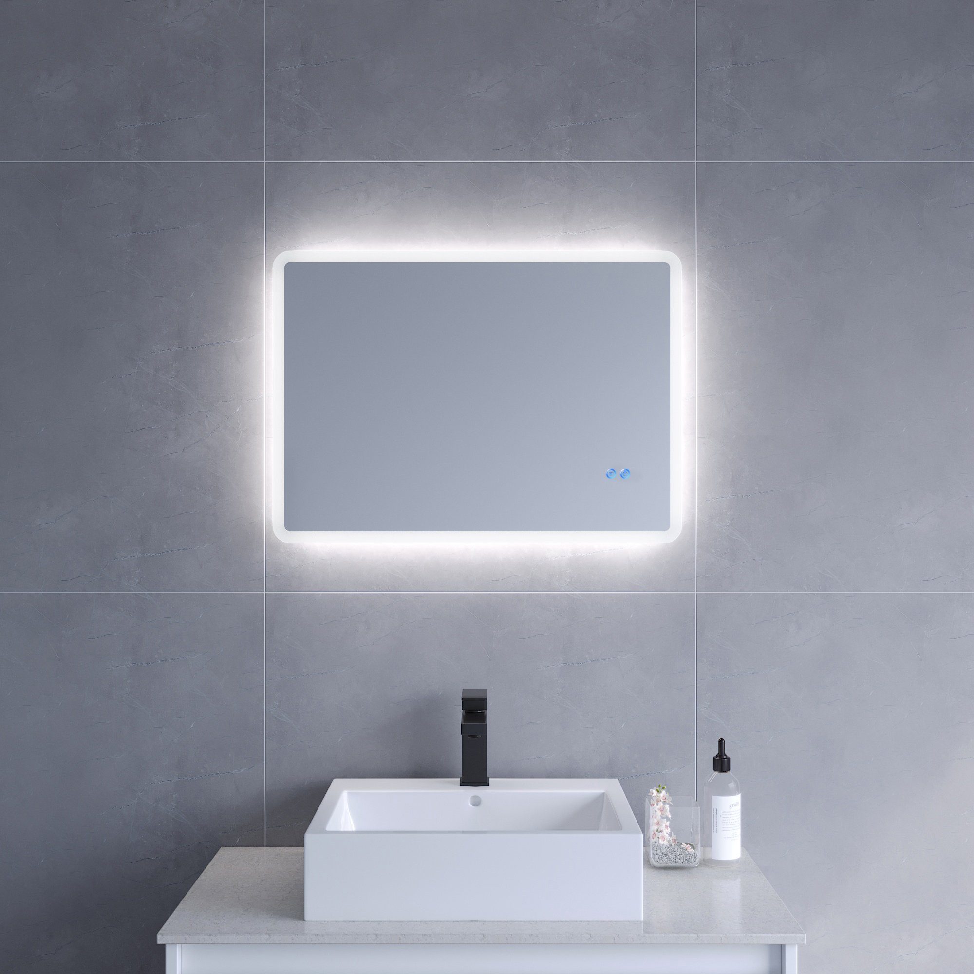 AQUALAVOS Badspiegel LED Badspiegel mit Beleuchtet Touch Dimmbar Antibeschlag Wandspiegel, Kaltweiß 6400K, Horizontale / vertikale Aufhängung
