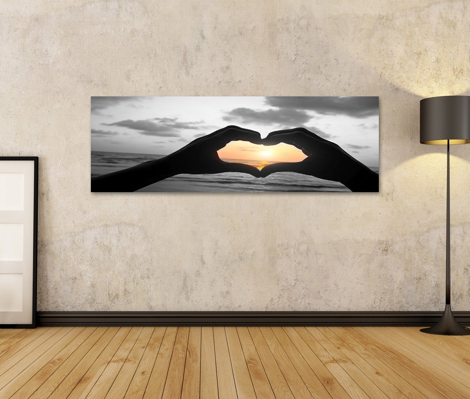 islandburner Leinwandbild Bild auf Leinwand Liebe Positiv Herz Hände Paar Strand Wandbild Poster