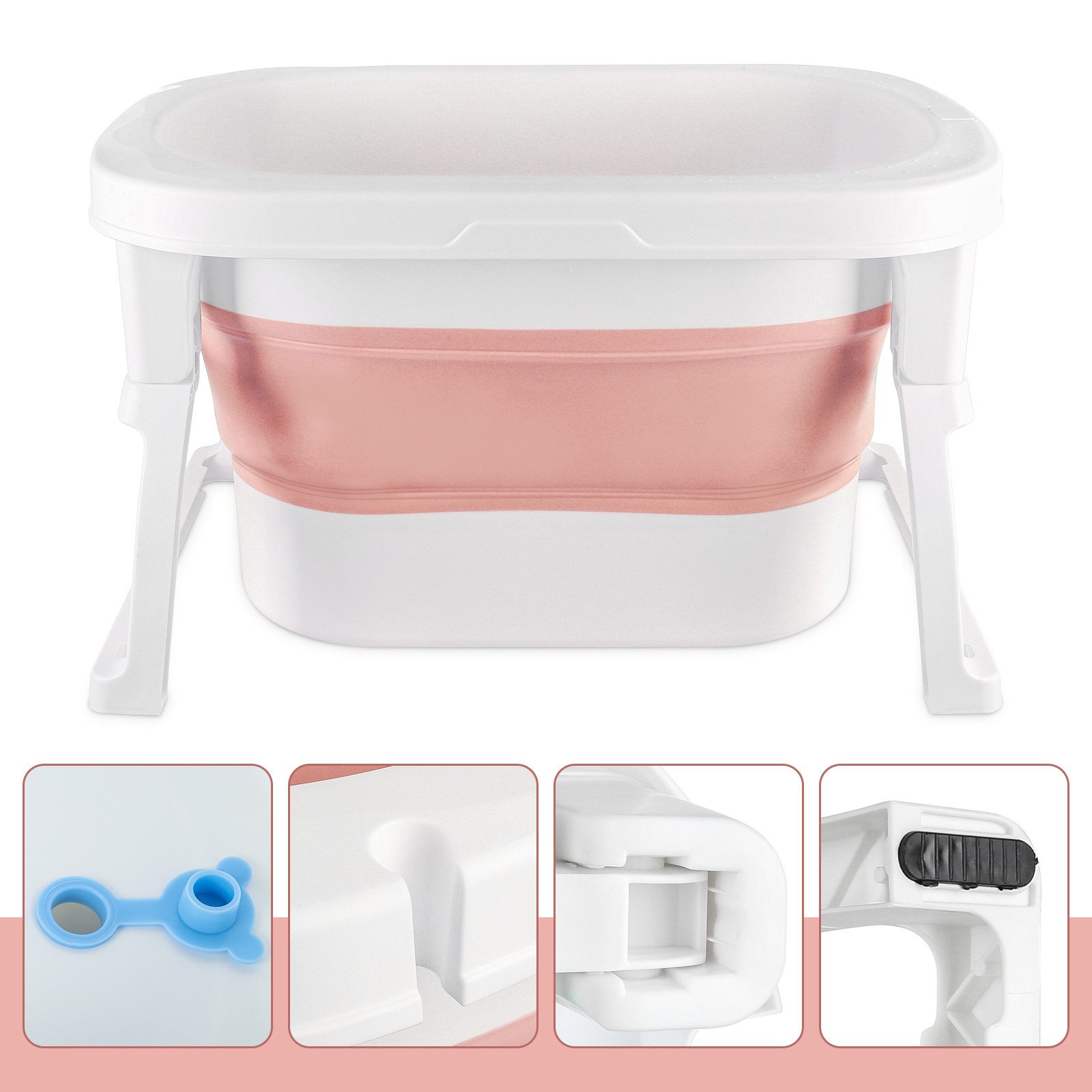 JEOBEST Babybadewanne Kinderbadewanne Babybadewanne (0-7 Jahre) mit Mini-Duschhocker, Faltbare und Rutschfeste, 72 x 51 x 42cm