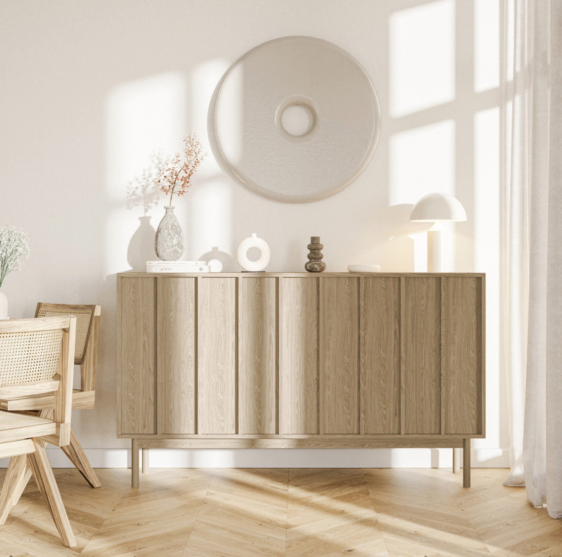 Selsey Sideboard NEKSTO, 3-türig mit 4 Fächern, Eichenholzoptik, 100 cm